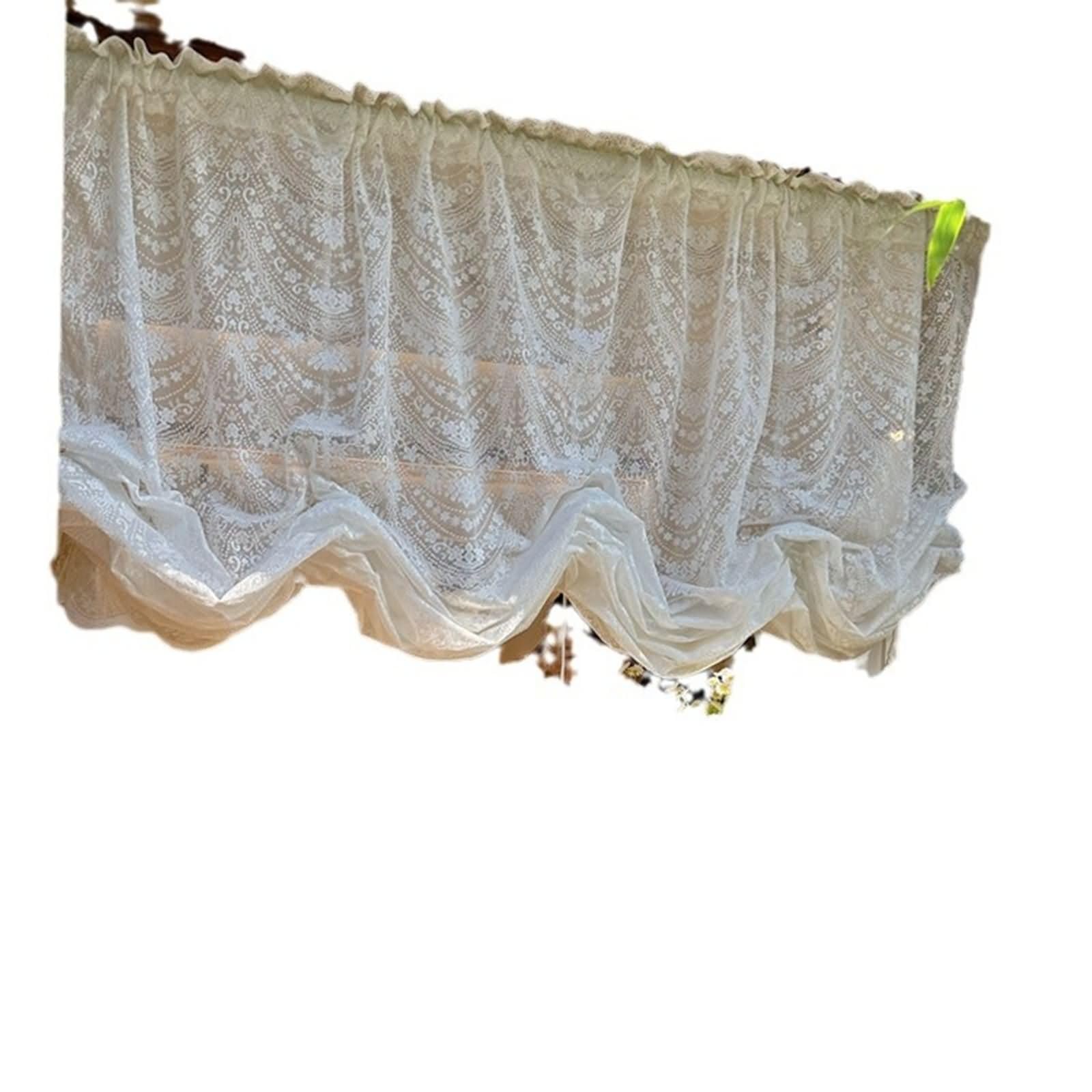 Małe zasłony okienne kieszeń na karnisz, 150 x 190 cm, koronka kwiatowa | Biały 1-panelowy przezroczysty poliester bawełna mieszana do salonu