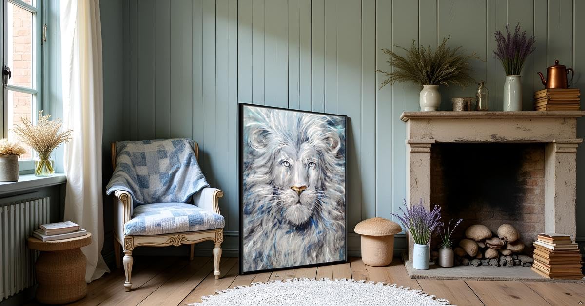 Yihui Arts Modern Blue and Silver Lion Metal Wall Art Sculpture for Home Decor