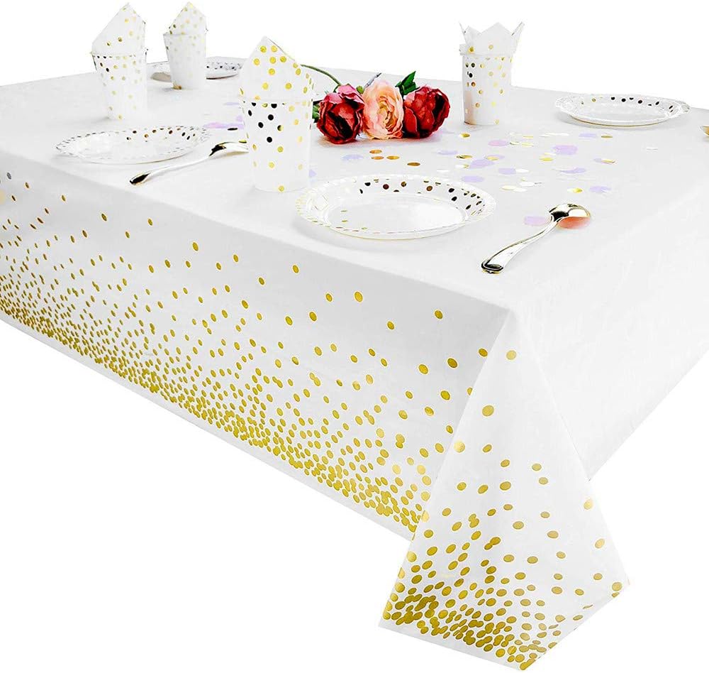Tukcherry Plastic Tablecloths for Rectangle Tables Party Table Cloths Disposable,Rectangular Table Covers, for Parties Thanksgiving Christmas Wedding, Anniversary, (Gold)