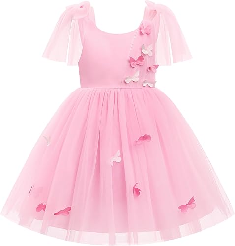 IDOPIP Toddler Baby Girls 3D Butterfly Tutu Dress Princess Butterfly 1st Birthda