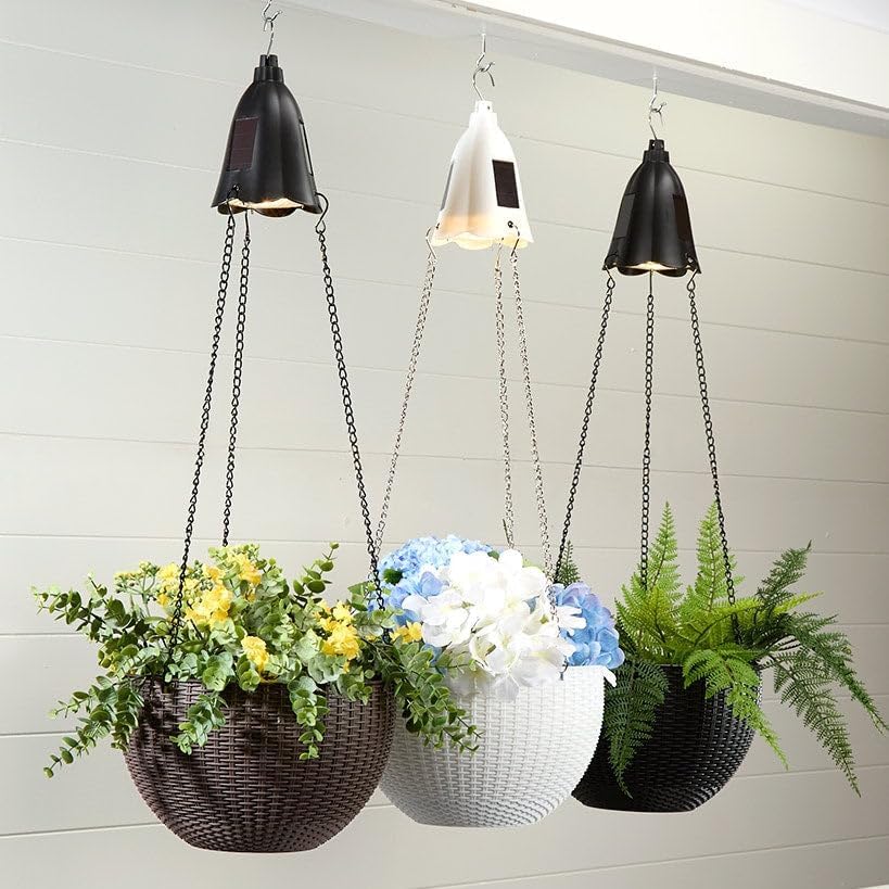 The Lakeside Collection Solar Lighted Hanging Basket Planter - Brown