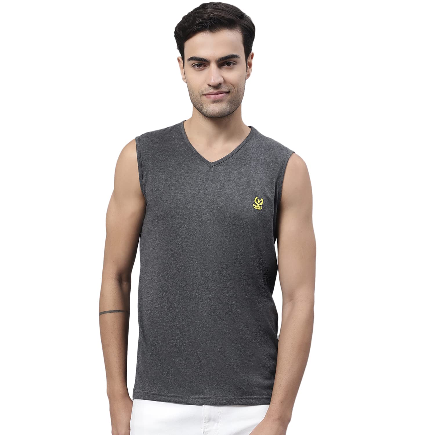 VIMAL JONNEYRegular Fit Cotton Solid Gym Vest for Men-V_SL_Anthra_01-P