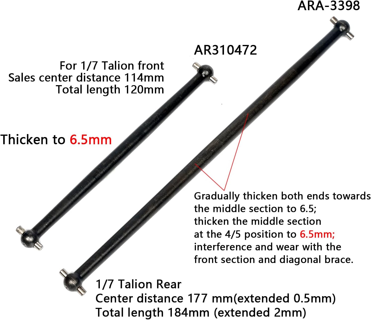 40CrMo Hardened Steel Center Drive Shaft Dogbone Upgrades Part for Arrma 6S