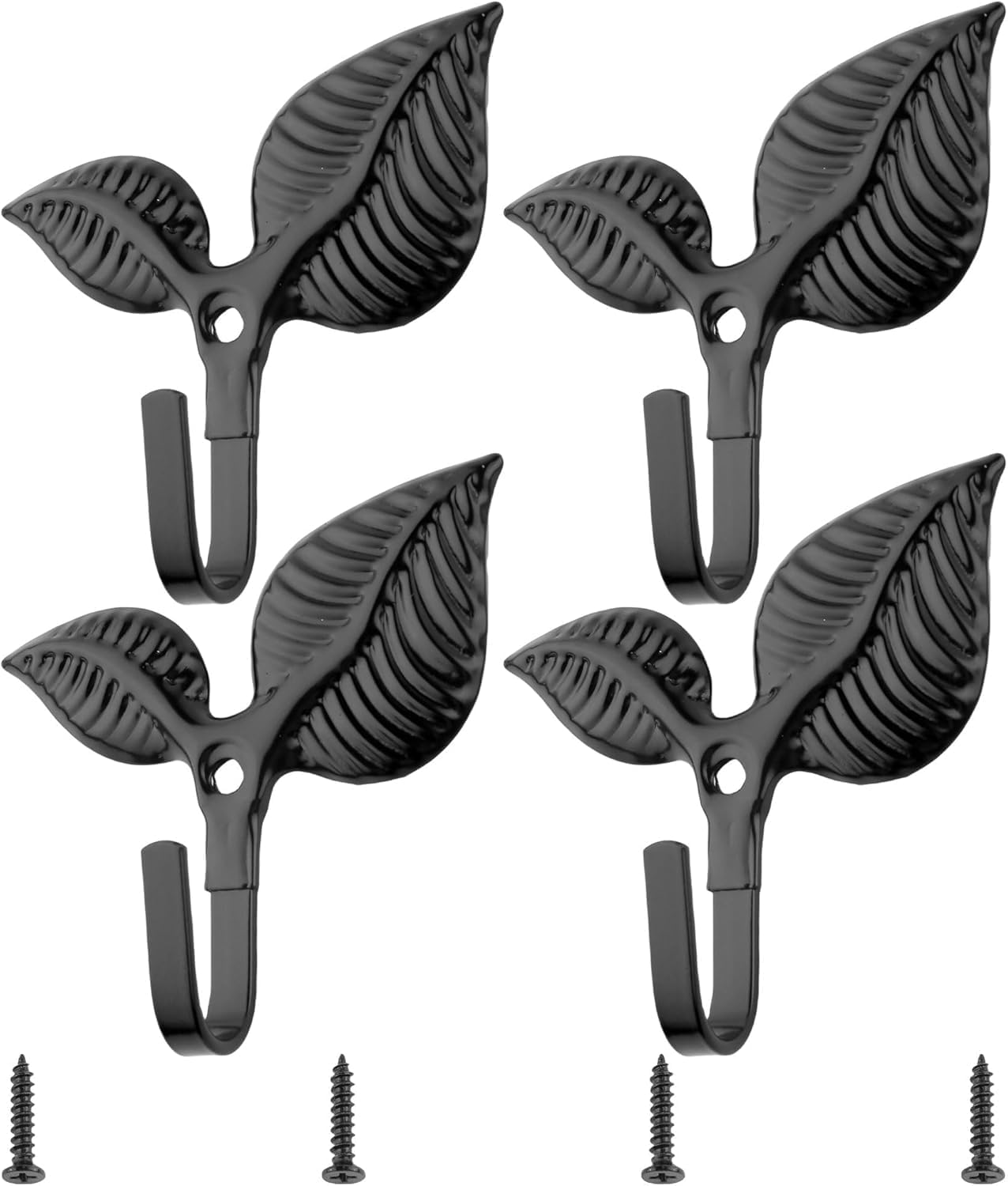 4 Pack Vintage Leaf Wall Hooks, Black Cast Iron Heavy-Duty Coat Hangers — image 1