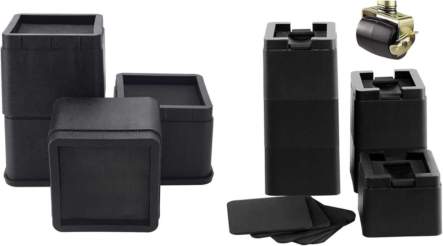 BTSD-home 4 Pack Black 3 or 6 Inch Heavy Duty Stackable Furniture Risers and 3 Inch Heavy Duty Bed and Furniture Risers Adjustable Bed Lifts Fits to All Wheels of Furniture, Sofas and Tables, Couches