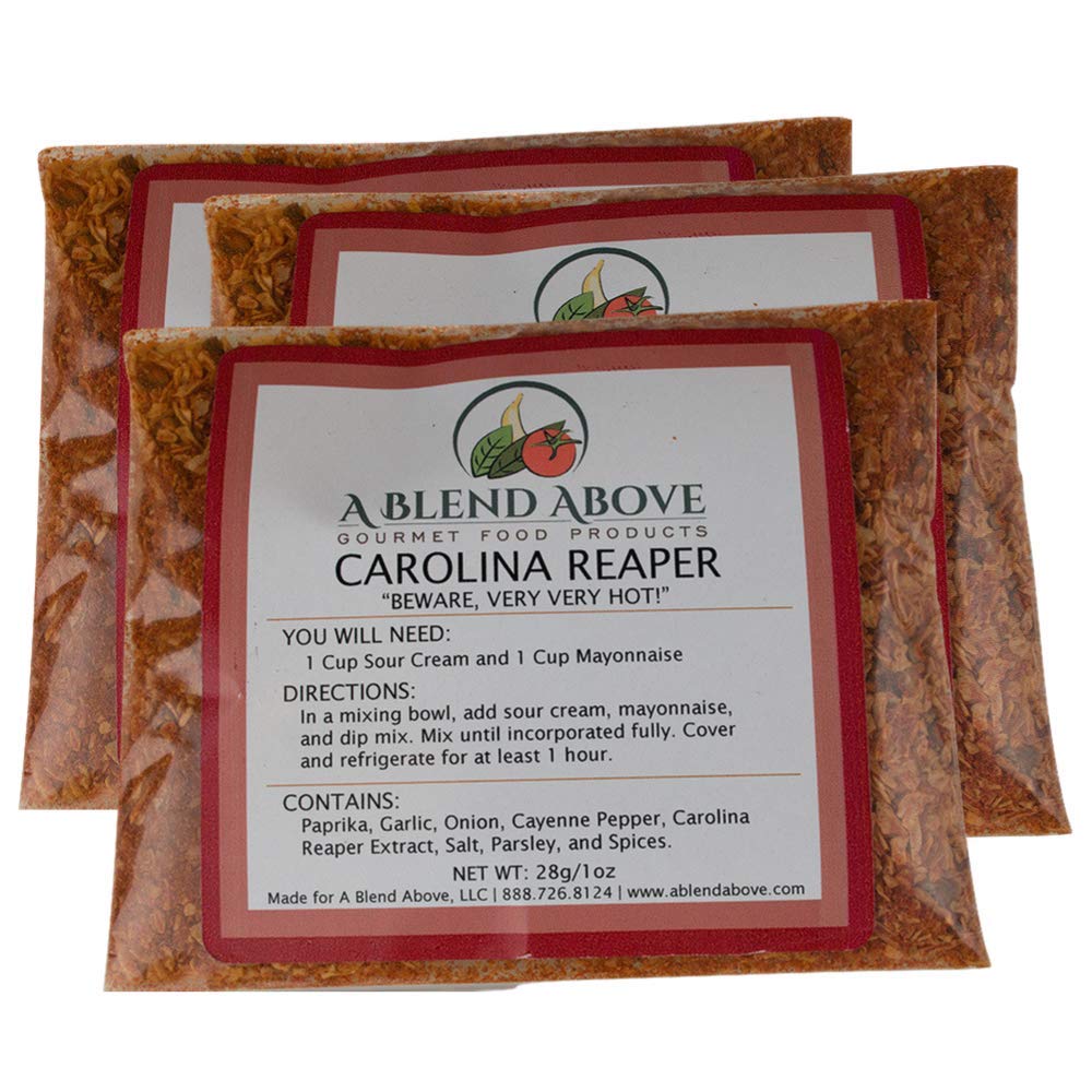 A Blend Above Carolina Reaper Spicy Dip Mix Gourmet Food, 1 oz Packet (3 Pack), Spicy Dip, Gluten-Free, No MSG, All Natural, No Preservatives, Vegetable Dip, Keto Friendly, Low Carb, Easy to Make