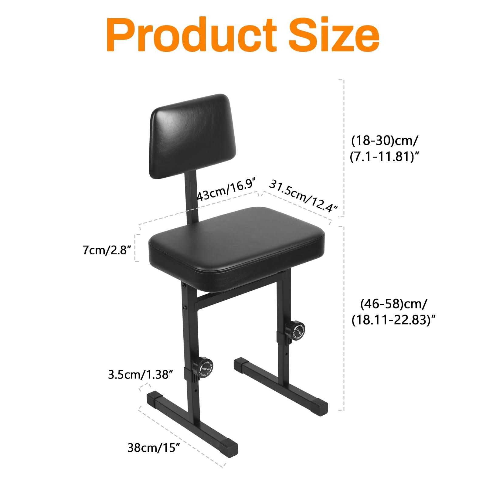 H-style Sgabello regolabile per pianoforte, 5 altezze regolabili, con schienale imbottito, sedia da tastiera da 44,5 cm a 55,9 cm, con seduta in ecopelle, per musicisti, bambini e adulti, gambe in