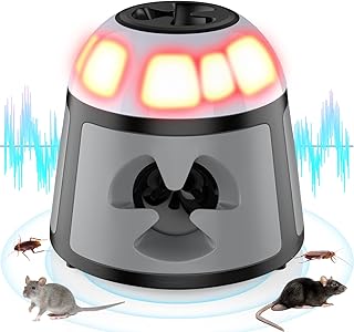 Ultrason Souris et Rats, Repulsif Souris Ultrasons 360° Anti Souris avec Lumière LED Appareil Ultrason pour Nuisible Rongeurs Plug in Répulsif Intérieur Dispositif Anti Nuisible Cafards pour Jardin