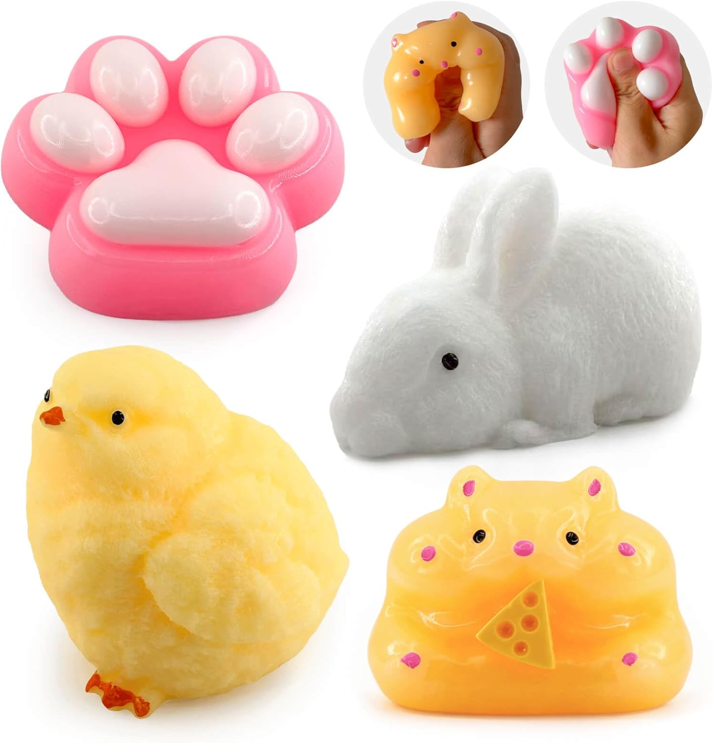 Taba Squishy Toys 4 Pack, Soft Sensory Fidget Squeeze Toys for Stress Relief, Kawaii Fufu Squishies for Kids & Adults, Party Favors, Goodie Bag Fillers