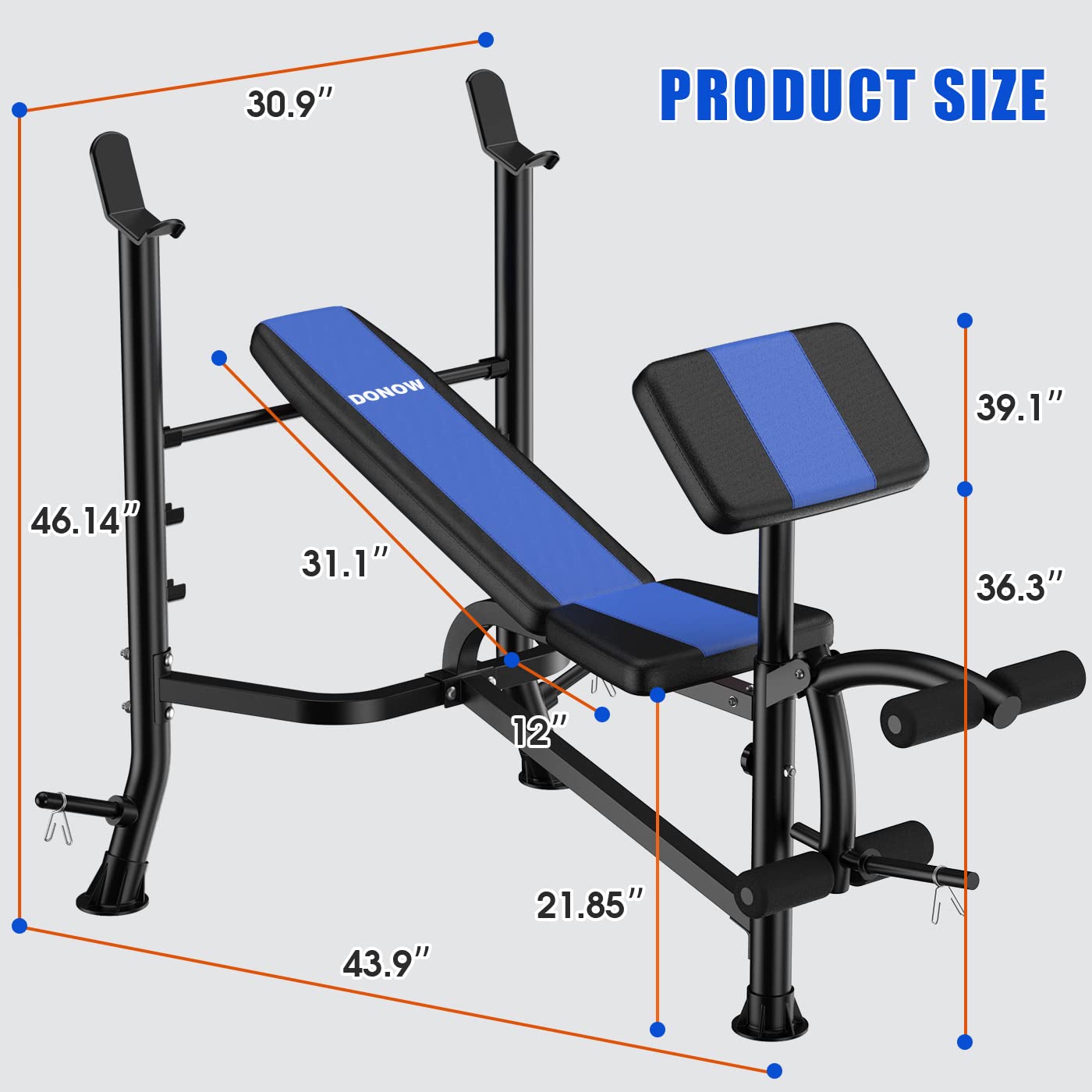 DONOW Olympic Weight Bench With Squat Rack - Adjustable Power Rack, Pull-Up Bar, 600 Lb Capacity, For Home Gym Strength Training