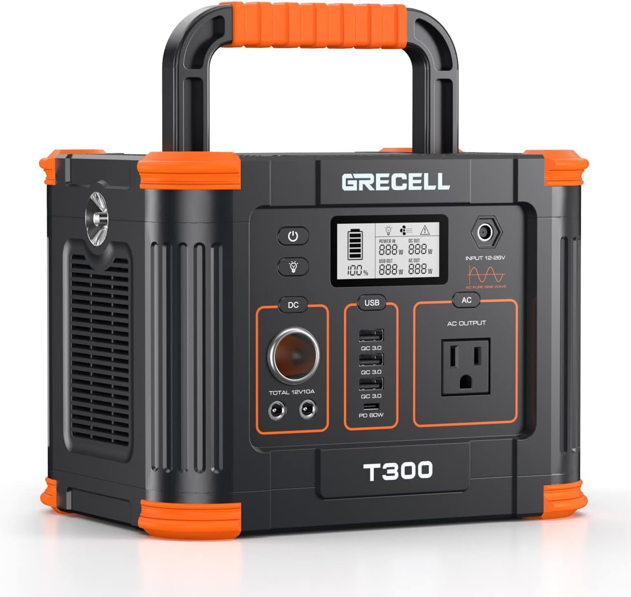 GRECELL Portable Power Station 300W (Peak 600W),GRECELL 288Wh Solar Generator with 60W USB-C PD Output, 110V Pure Sine Wave AC Outlet Backup Lithium Battery for Outdoors Camping Travel RVs - Image 1 of 7