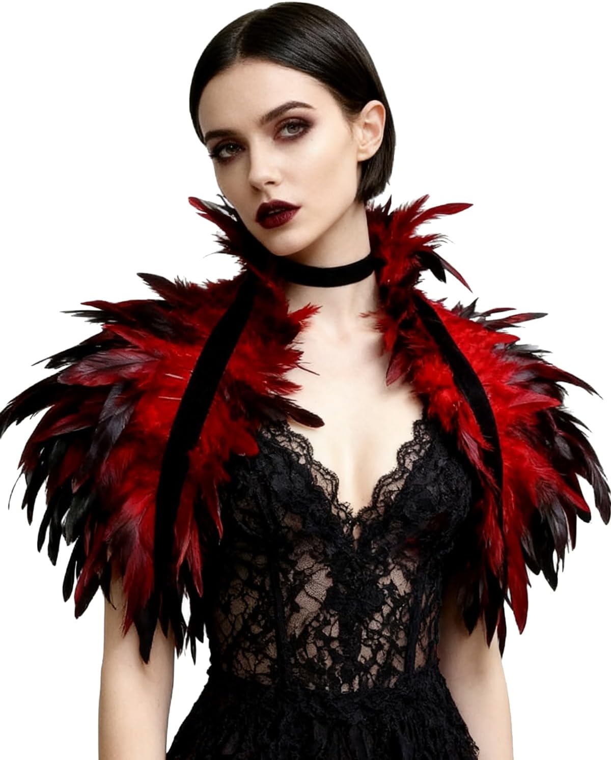 L'VOW Gothic Real Natural Feather Shrug Shawl Shoulder Wrap Cape Victorian Collar