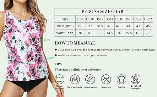 Perona Tankini Swimsuits For Women Two Piece Bathing Suits Floral Print Athletic Swimwear Pink-1 18 thumb #5