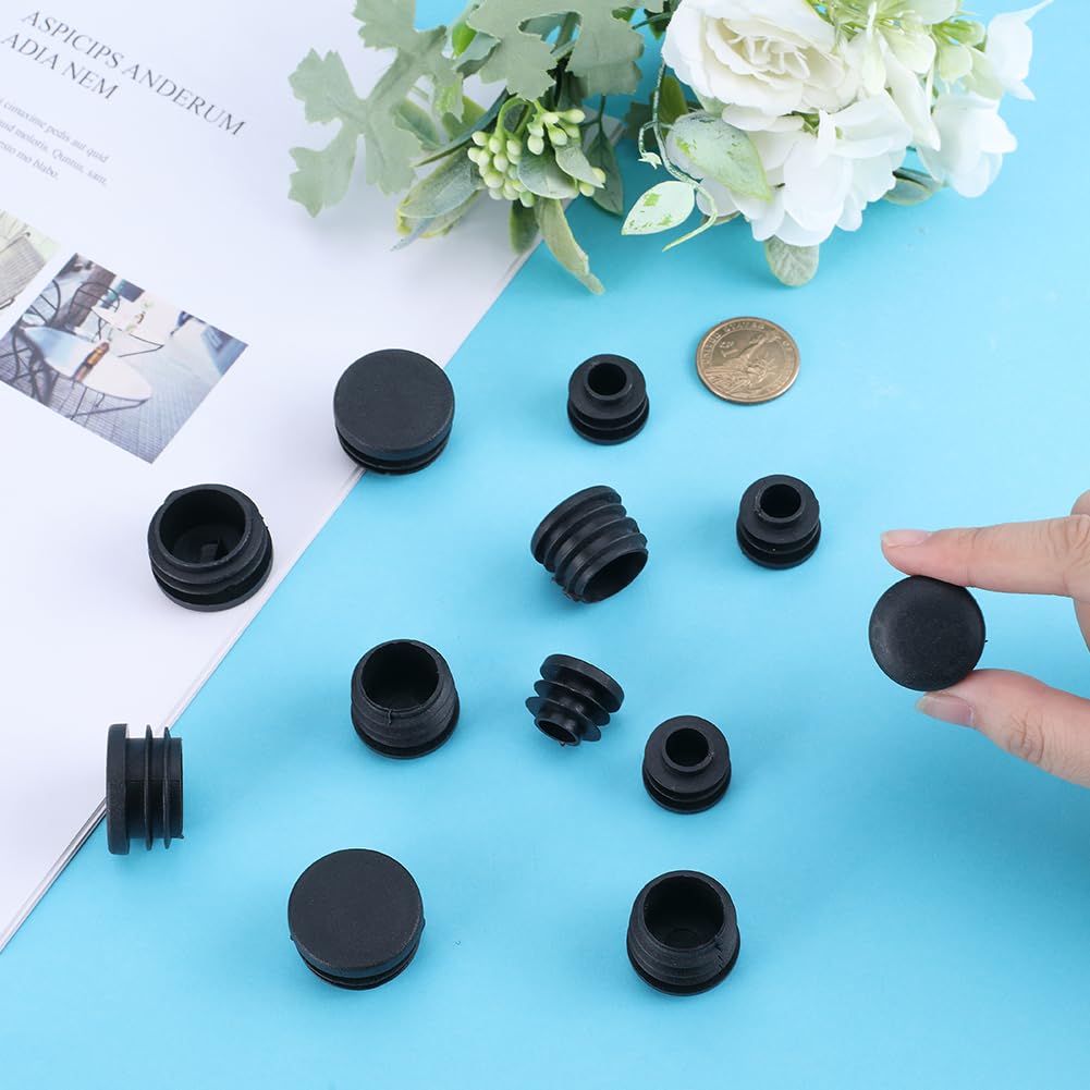 GORGECRAFT 30PCS 3 Sizes Round Plastic Hole Plugs 20mm 25mm 30mm Tubing Inserts Black End Caps Pipe Inner Plugs Fastener for Chair Leg Inserts Anti-Slip Ribbed Tube Furniture Fences Glide Protection - Image 3