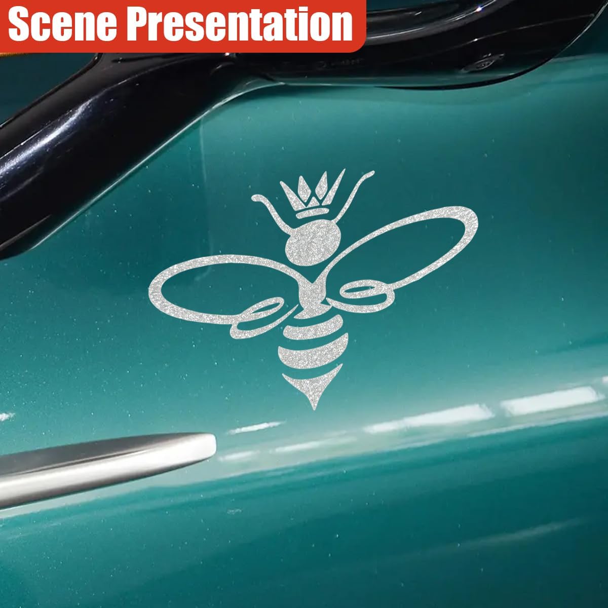 2PCS Sparkling Crown Bee Car Sticker Decals, Self-Adhesive Vinyl Auto Body Decal, Bling Vehicle Bumper Sticker Decoration for Trucks, Motorcycles, Laptop, Luggage, Window(Silver) image 5