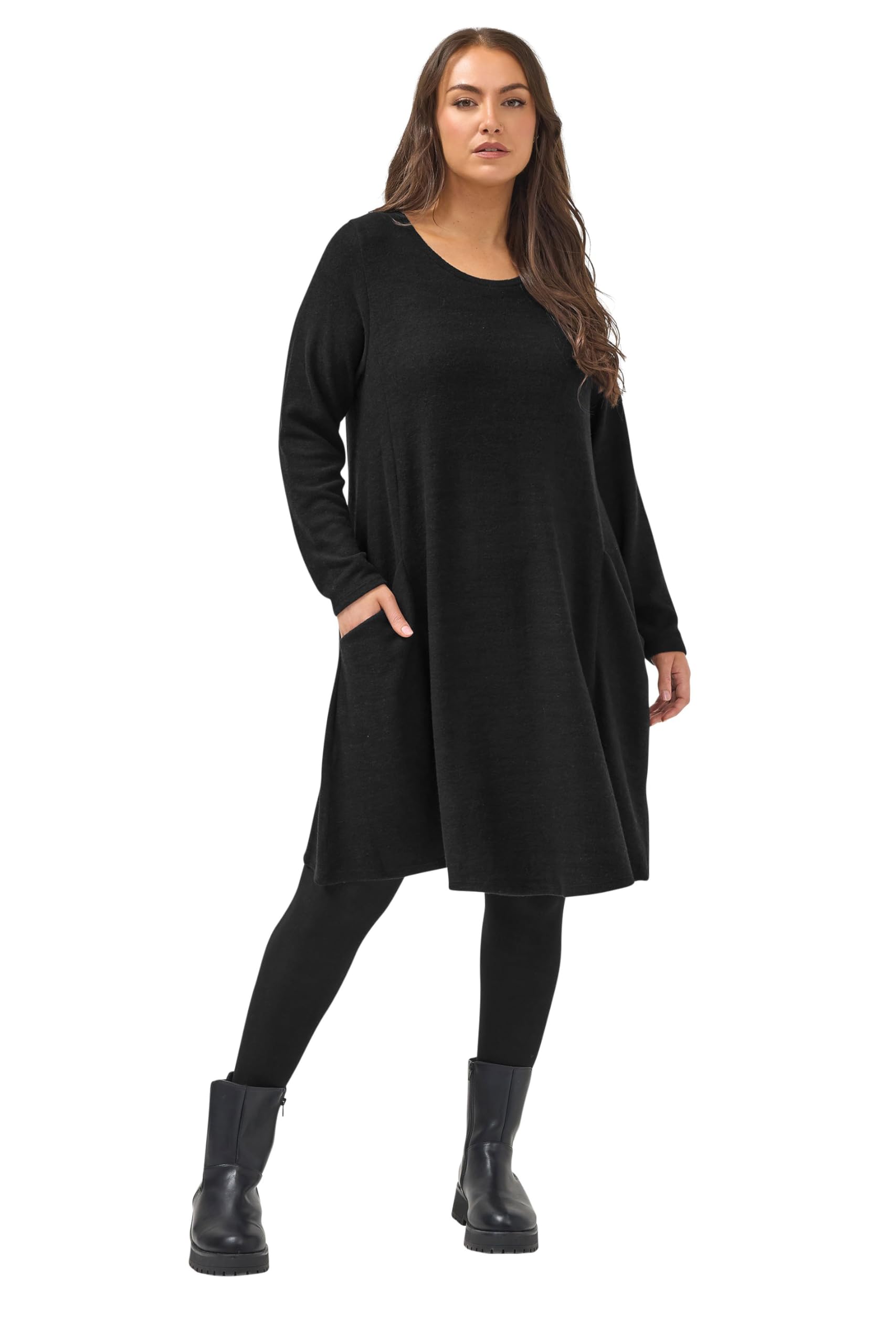 Yours Women's Soft Touch Pocket Dress in Black | Size: 20