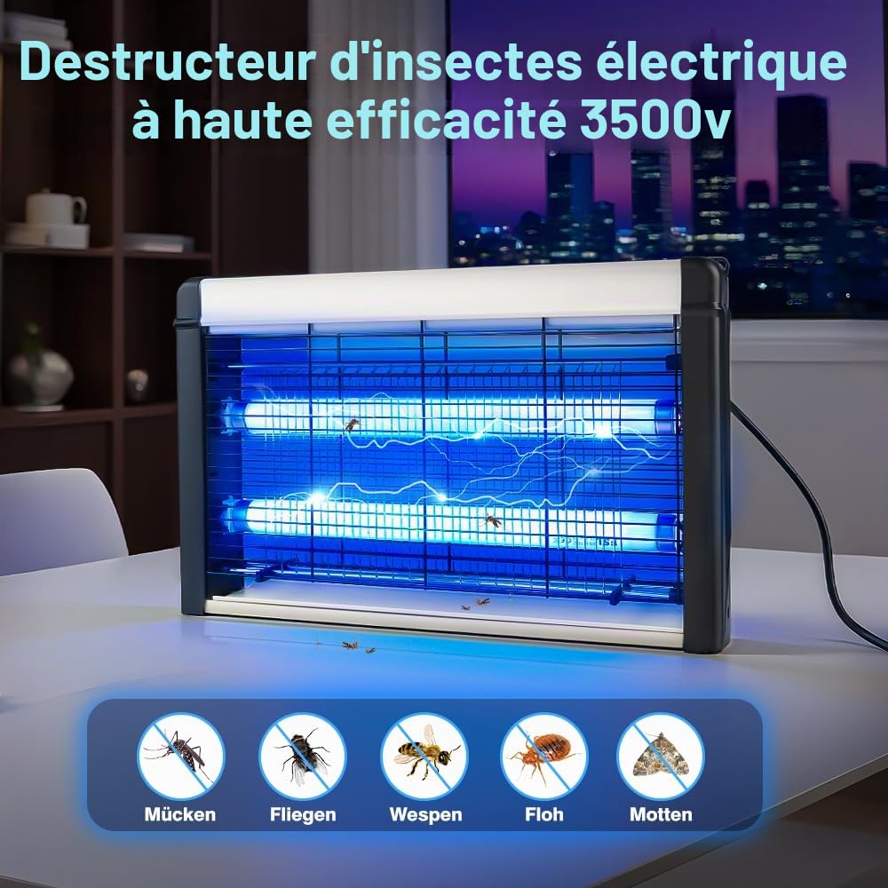 Lampe Anti Moustique 3500V - 20W UV Tue Mouche Electrique, Non Toxique & Lutte Antiparasitaire, Piège à Insectes, moustiques et Mouches, Convient pour Maison, Jardin