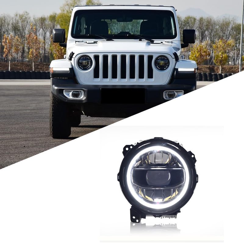 Generic VULCAN LED Headlights 9 INCH RUBICON STYLE For Jeep Wrangler JL & Gladiator JT, [DOT Approved] [Low Beam and High Beam] Headlamps with DRL Halo - 1 Pair