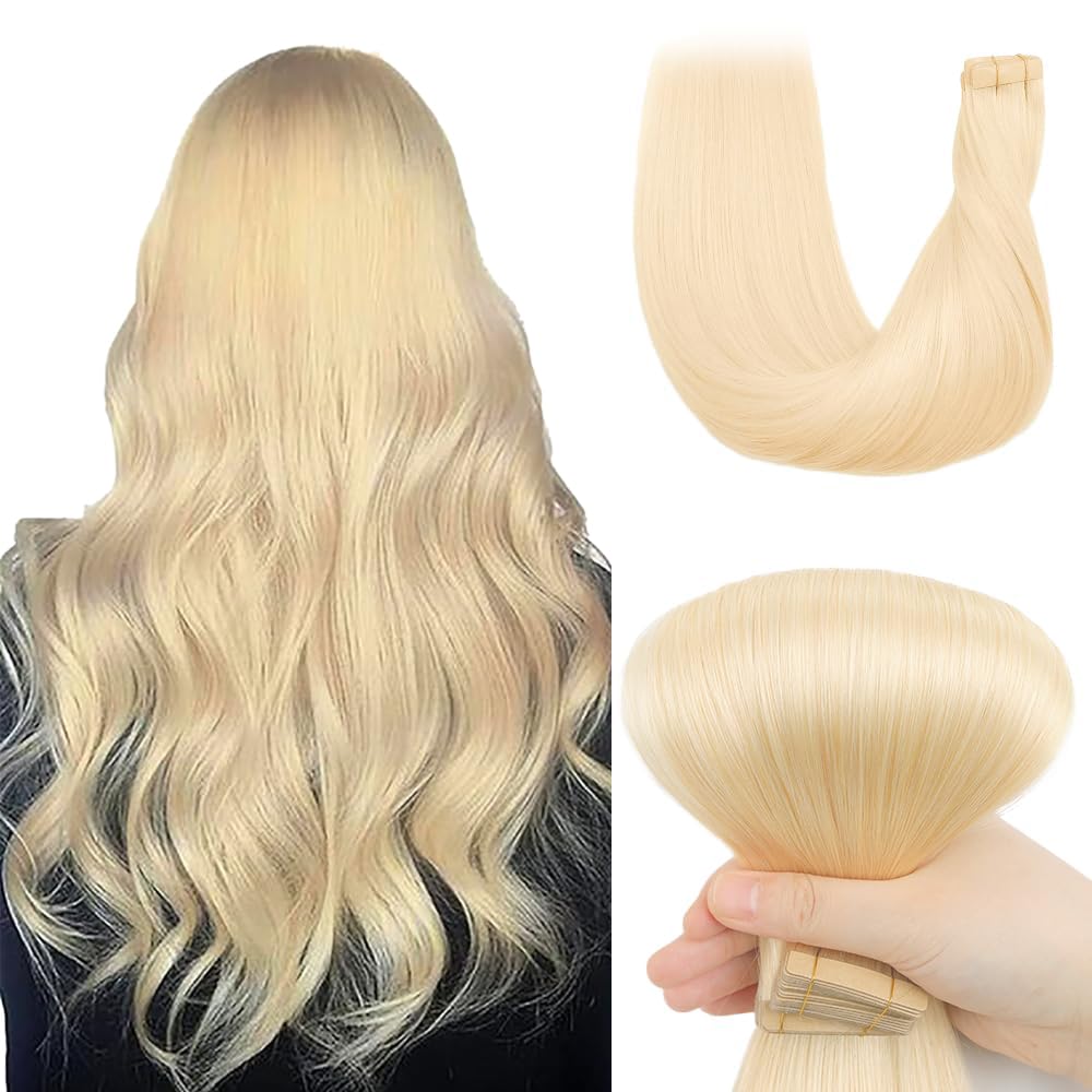 YDDM Extensiones de pelo humano con cinta adhesiva, 20 unidades, 60 cm, 50 g, color marrón claro con rubio dorado — view 9
