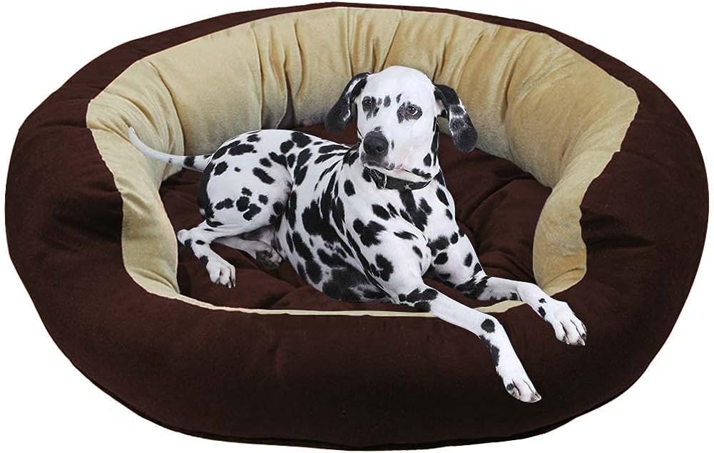 Hiputee Premium Super Soft Dual Velvet Dog Cat Bed- Reversible, Washable, Warm, Comfortable Pet Bed for All Types of Dog Breeds Cats (Small, Brown Cream)