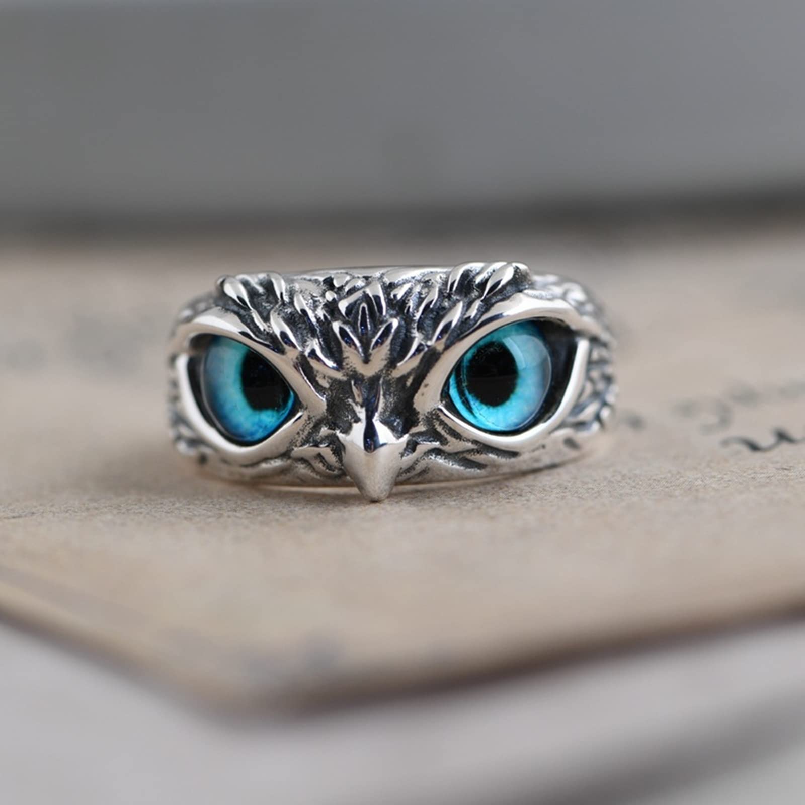 KnSam Ringe Sterling Silber 925, Eule Form Ring Silber Junge für Herren, Band Ring mit Stein Blau, Echt Silber Schmuck