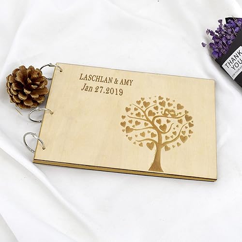 Miniatura 4 de LEOSINDA Libro de invitados de boda personalizado Libro de invitados de madera vintage para boda funeral baby shower cumpleaños despedida de soltera