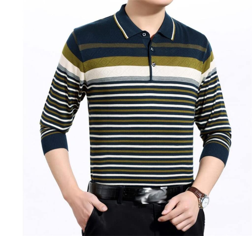 Genérico Polo De Manga Larga A Rayas, Tejido Transpirable Y Suave, Diseño con Cuello, Adecuado para Primavera Y Otoño, con Líneas De Hombros Suaves (A XL)