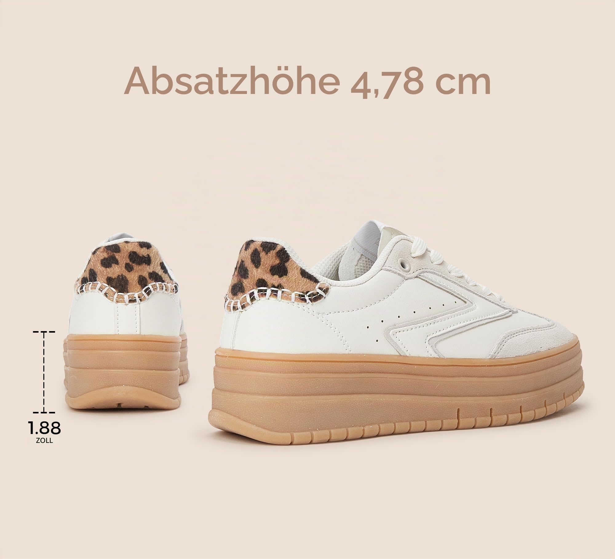 LUCKY STEP Damen Plateauschuhe mit Gummisohle & Wildleder - Retro Design, Dicke Laufsohle für Tennis & Alltag