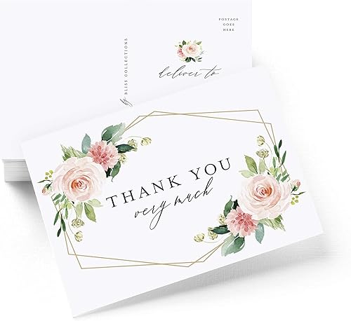 Bliss Collections Tarjetas postales de agradecimiento, escritura de corazón, tarjetas para bodas, recepciones, baby showers, cumpleaños,