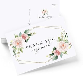 Bliss Collections Thank You Postcards, Geometric Floral, Cards for Weddings, Receptions, Baby or Bridal Showers, Birthdays, Graduations, Parties, Celebrations or Special Events, 4"x6" (50 Cards)