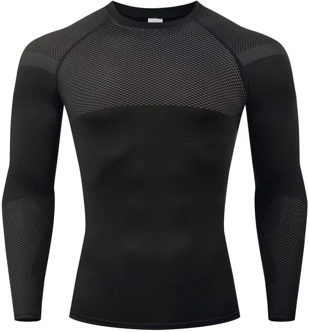 Men Breathable Long Sleeve Athletic Shirts Quick Dry Stretch Compression Shirt for Basketball Running Gym