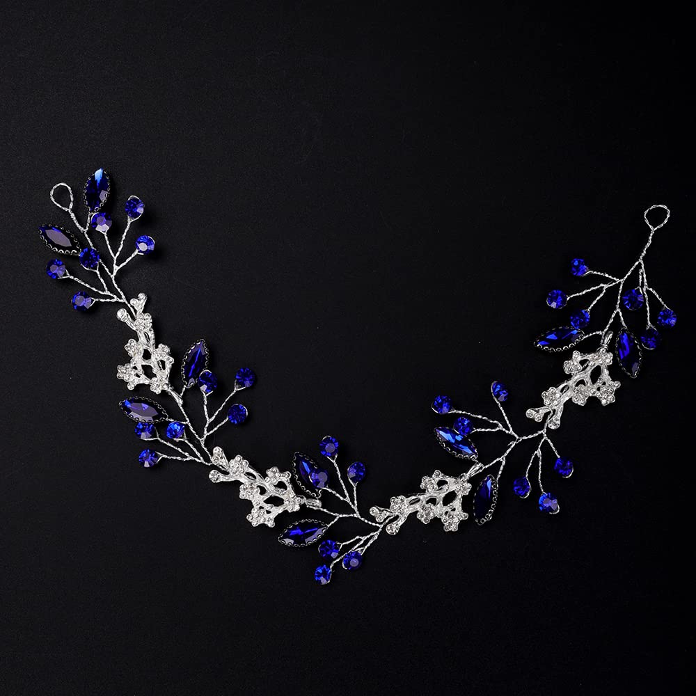 Teyglen Diadema de cristal azul para novia, hecha a mano, color azul marino, accesorios para el cabello para novias, tocados para mujeres y niñas