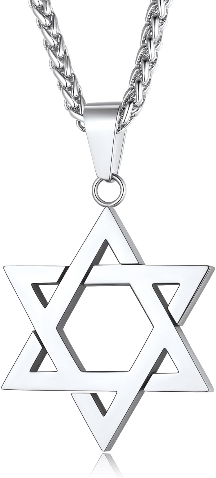 Star of David Necklace for Men, Stainless Steel Jewish Necklace Classic Gold/Silver/Black Hexagon Pendant Israel Necklaces Gifts for Men
