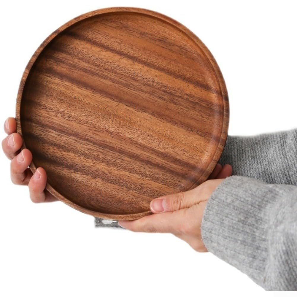 Plateau de service rond en noyer – 30 cm – Plateau rustique pour table basse pour thé, desserts et collations – Plateau en bois de décoration rustique pour la maison et la cuisine