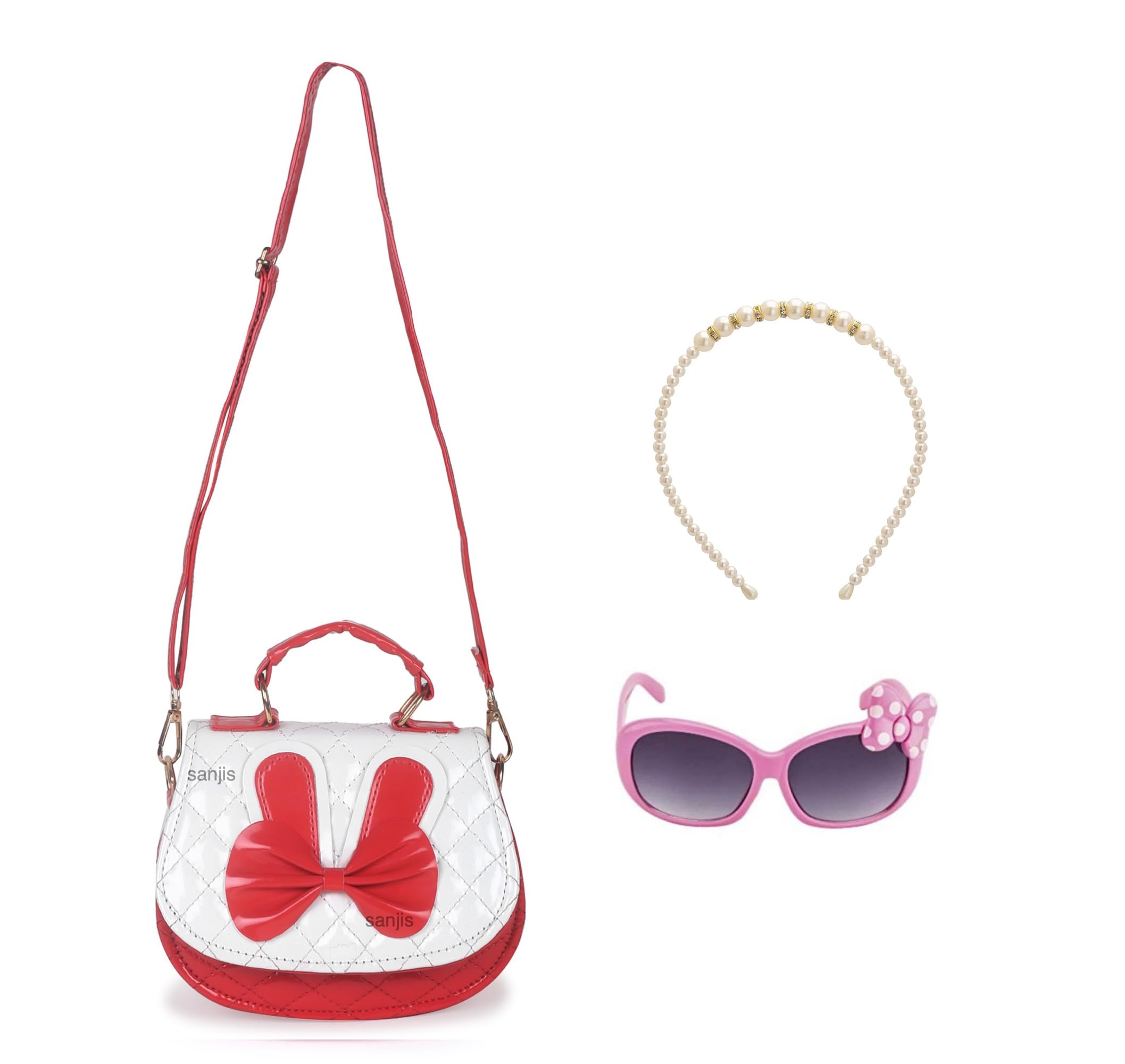 Sanjis Enterprise cartoon hardshell Sling Bag Combo - Crossbody Bag with Sunglass and pearl hairband (Pack of 3)|Rakhi gift|birthday return gift (Dark Pink)