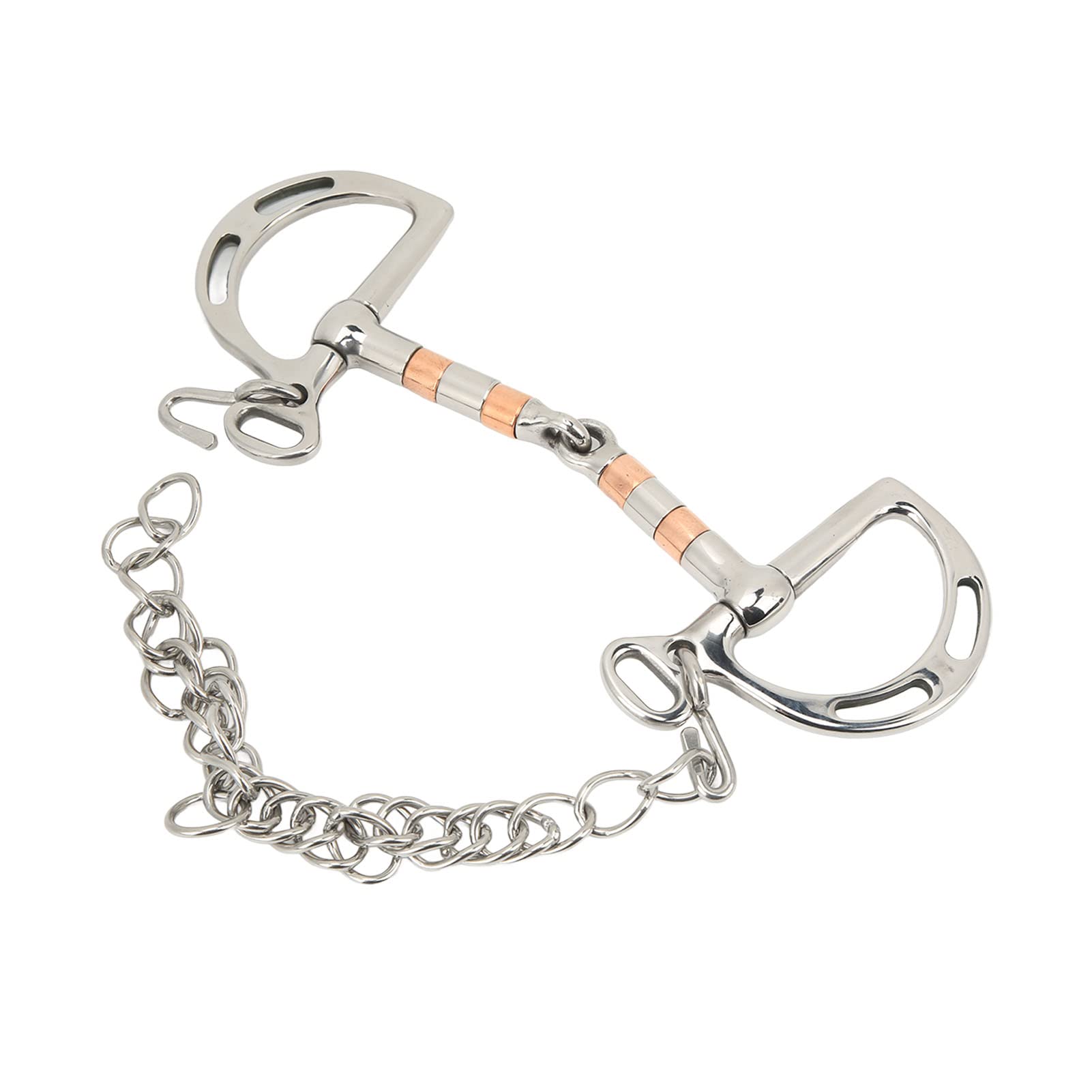 Filetto ad Anello a D per Cavallo, Morso per Cavallo in Acciaio Inossidabile con Catena in Rame, Filetto a Bocca di Cavallo da 125 mm, Design Resistente e Confortevole per Un
