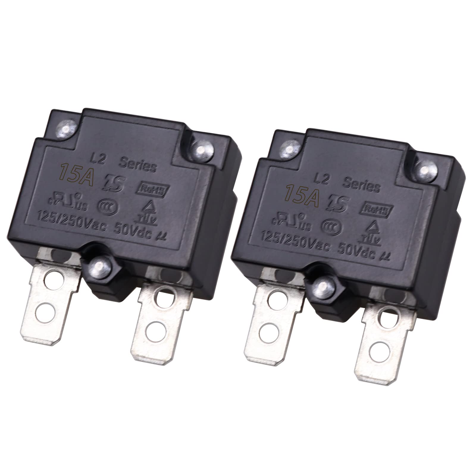 RKURCK 2Pcs Thermal Circuit Breaker 15Amp Thermal Overload Protector L2 Series 125-250V AC 50V DC Automatic Reset Relay Fuse Thermal Switch Circuit