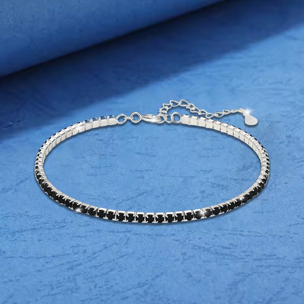 Bracciale Motociclista Tennis Uomo con Pietre di Zirconia Cubica Idea regalo Compleanno per lui Finitura in Oro Bianco Argento 925 Natale biker - Cofanetto con DEDICA incluso