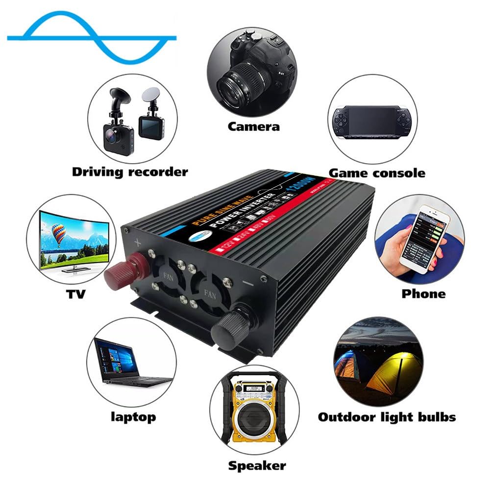 Genérico Inversor De Onda Sinusoidal Pura 3000W A 12000W, CC 12/24/48/60V A CA 220V, Pantalla Digital Dual Y 1 Toma Universal, Inversor De Energía Solar Independiente, para Uso Doméstico(12000W,12V)