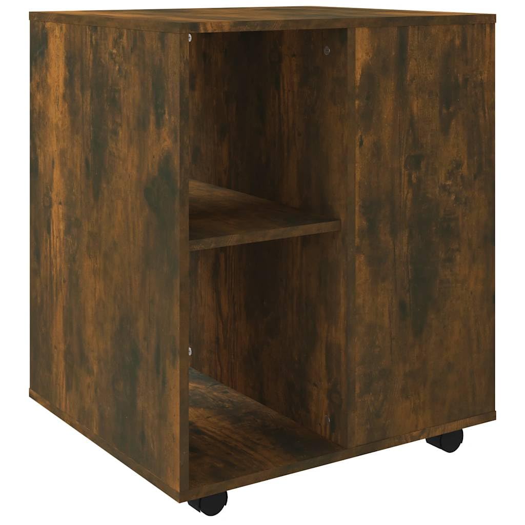 Rollschrank Räuchereiche 60x53x72 cm Rollcontainer Holzwerkstoff Mobiler Büroschrank für Drucker und Unterlagen Druckerschrank mit Rollen Beistellwagen Büro