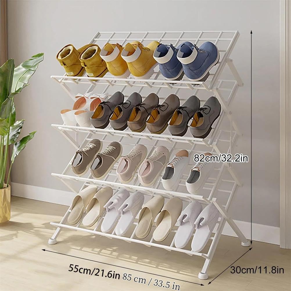 Scarpiera pieghevole in metallo di grande capacità, design portatile per ingresso, casa, ufficio, contiene 12-30 paia di soluzioni salvaspazio