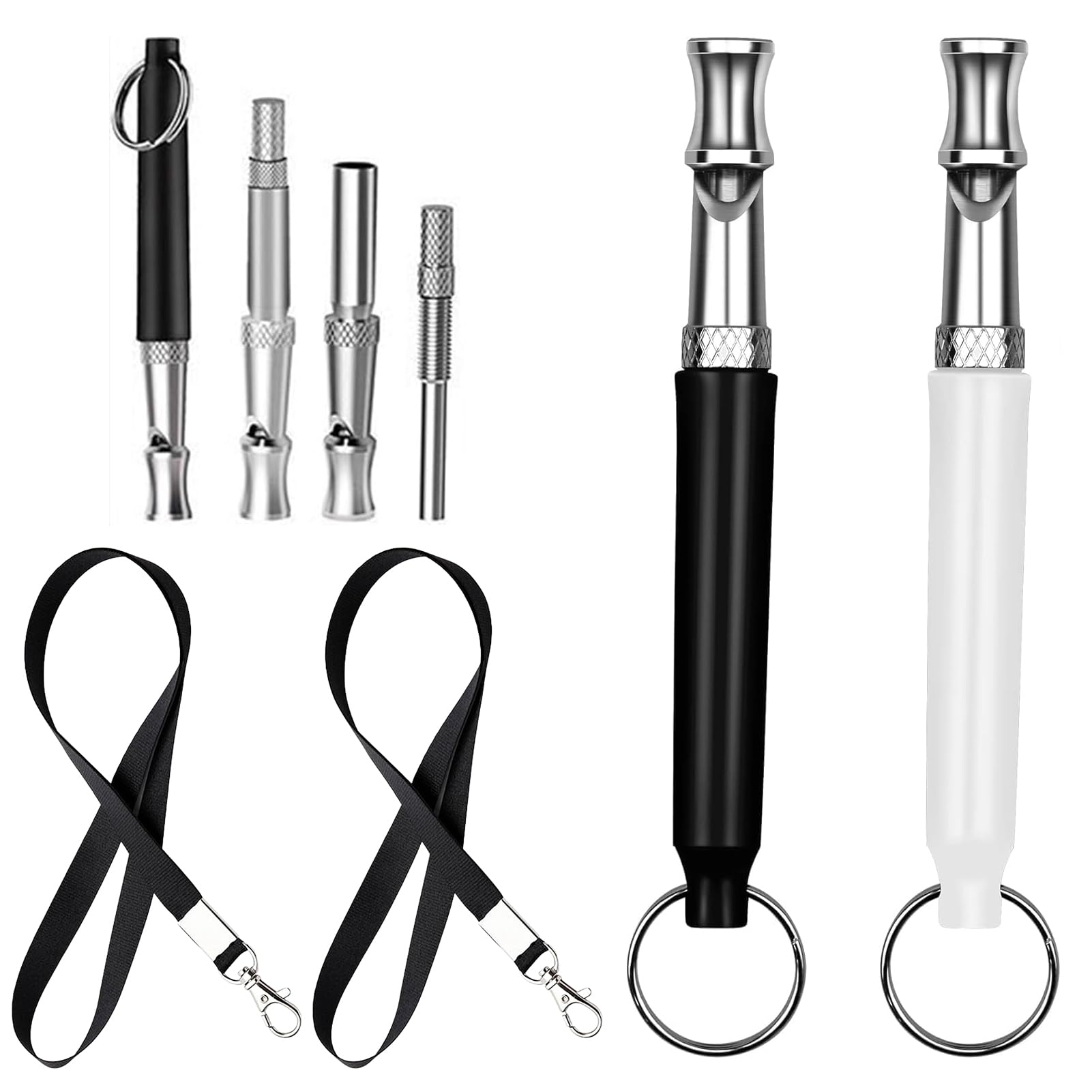 2 Pièces Sifflet Chien, Sifflets Ultrason Chien, Anti Aboiement Sifflet Dressage pour Le Rappel avec LanièRes, Silencieux, Fréquence Réglable pour La Plupart des Chiens (Black +White)