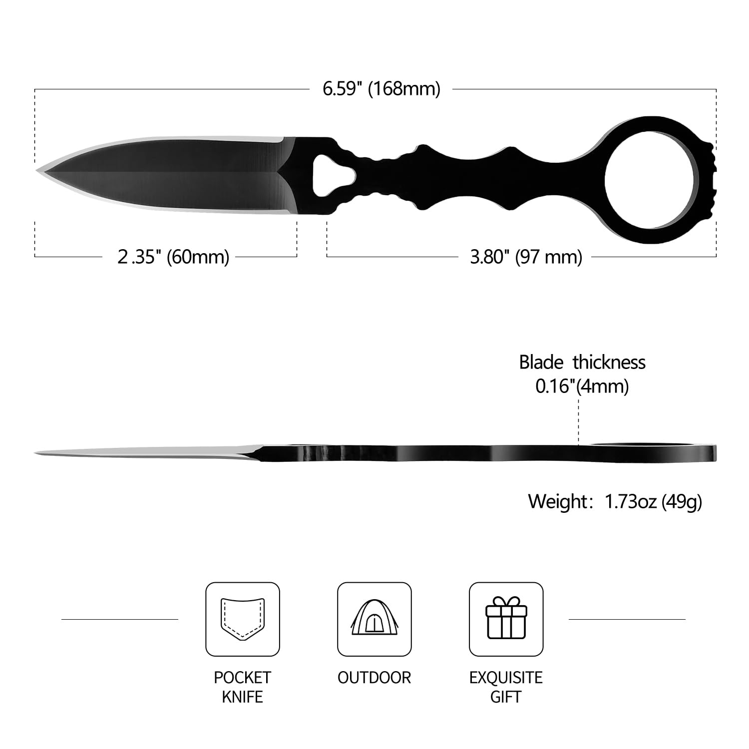 DWULCX Tactical Fixed Blade Knife?6.7in Full Tang Camping Knives for Outdoor Survival?440C Stainless Steel EDC Knife with Kydex Sheath,Ergonomic Handle