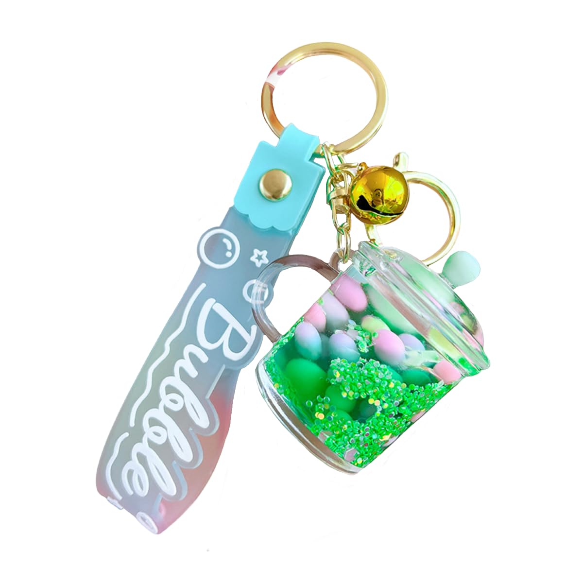 ZDHC Cute Mug Quicksand Keychain Creative Moving Liquid Rainbow Bean Floating Keyring Car Keys Bag Pendant for Women