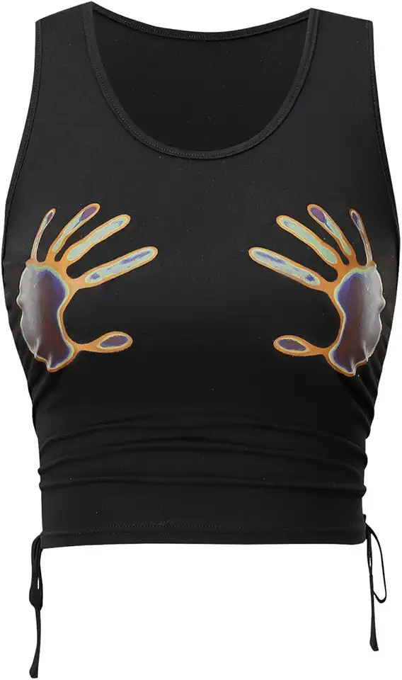 SHENHE Women's Summer Ruched Sleeveless Hands Print Crewneck...