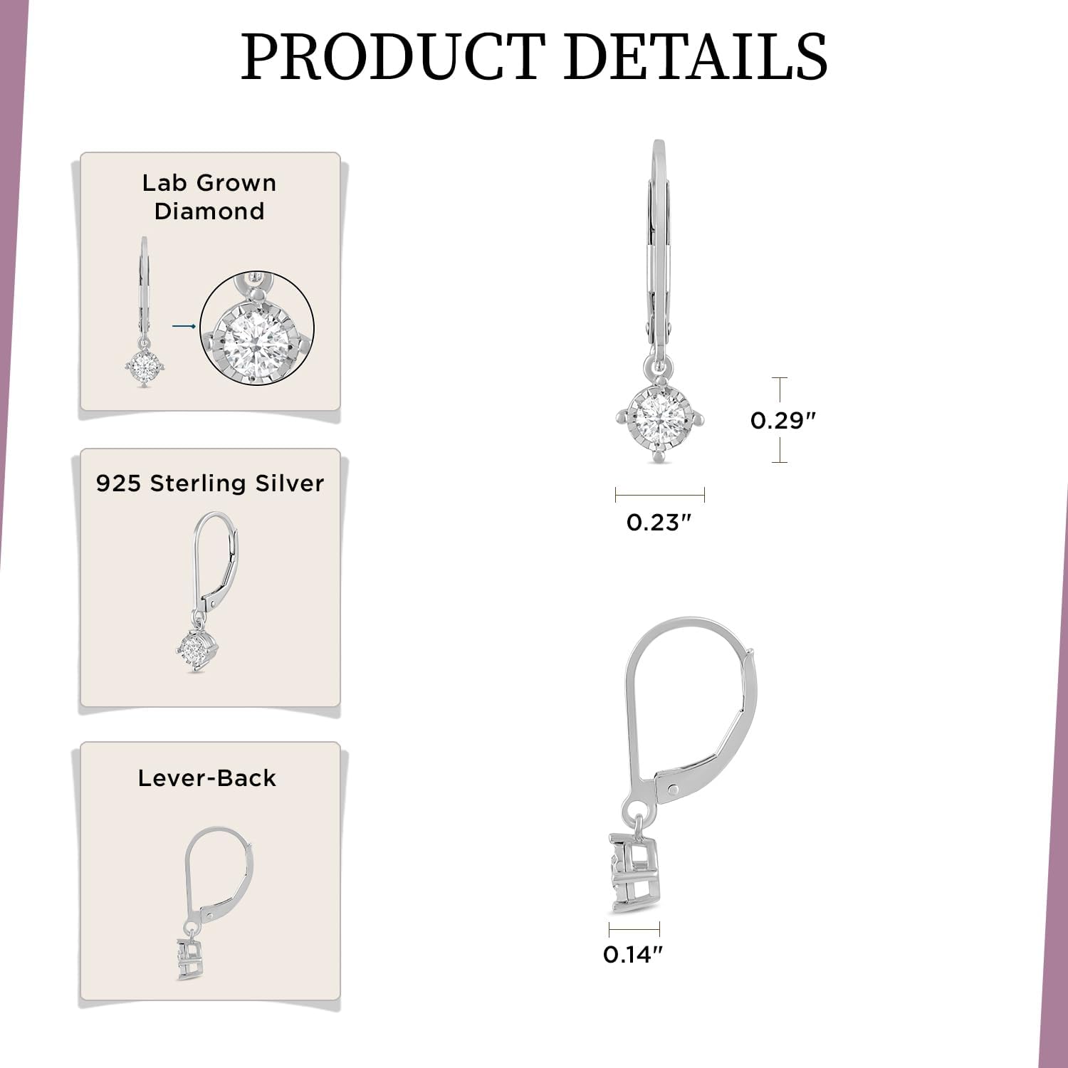 Jewelili 925 Sterling Silver Lab Grown Diamond Leverback Earrings for Women | 0.25 CTTW H Color I1 Clarity | Gift Box Included