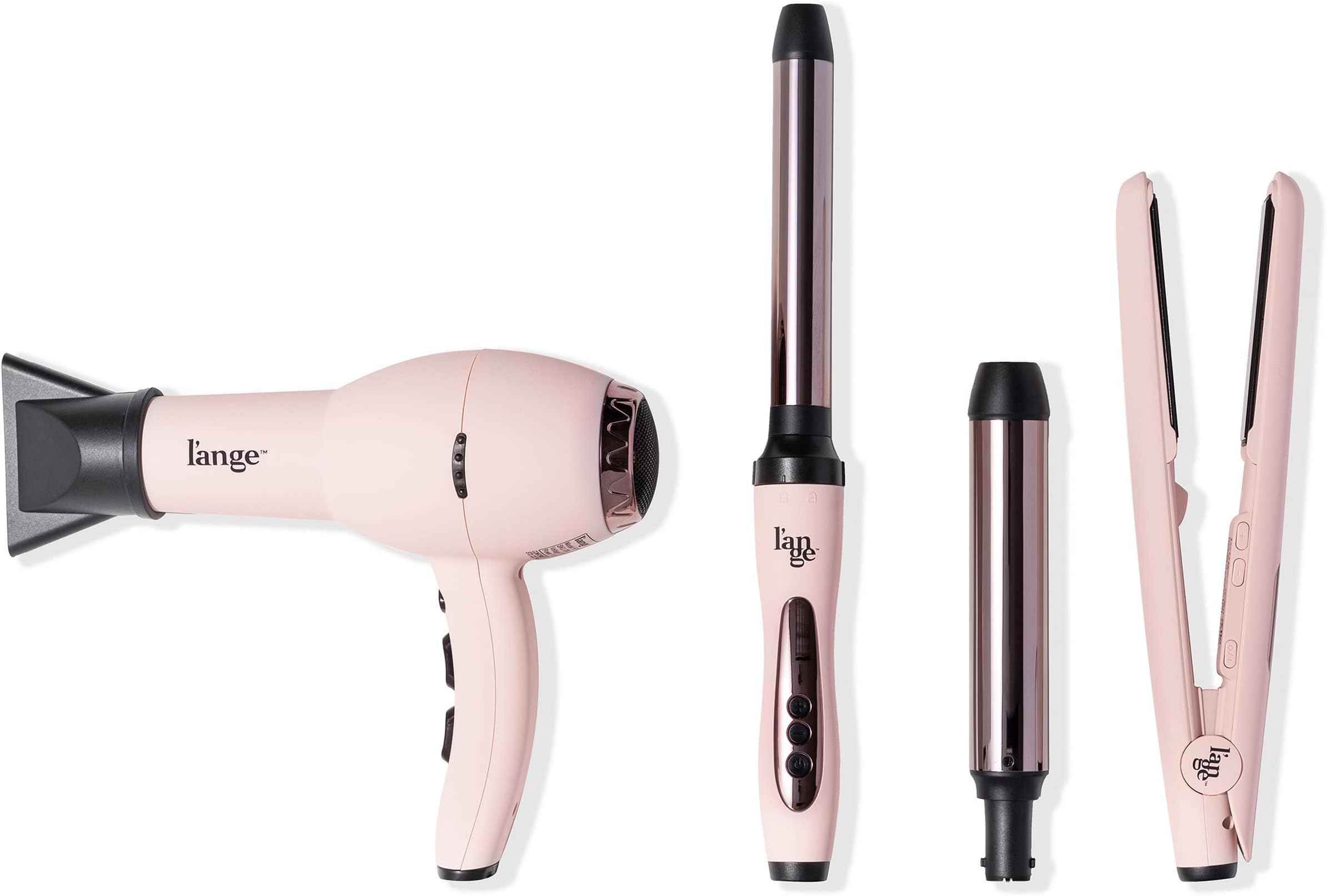 L'ANGE HAIR Bijou Luxury Styling Set - 32mm and 25mm Titanium Curling Wand - Hair Ceramic Straightener - Professional Hair Dryer - Negative Ionic Technology - Rose Gold - Pack of 4
