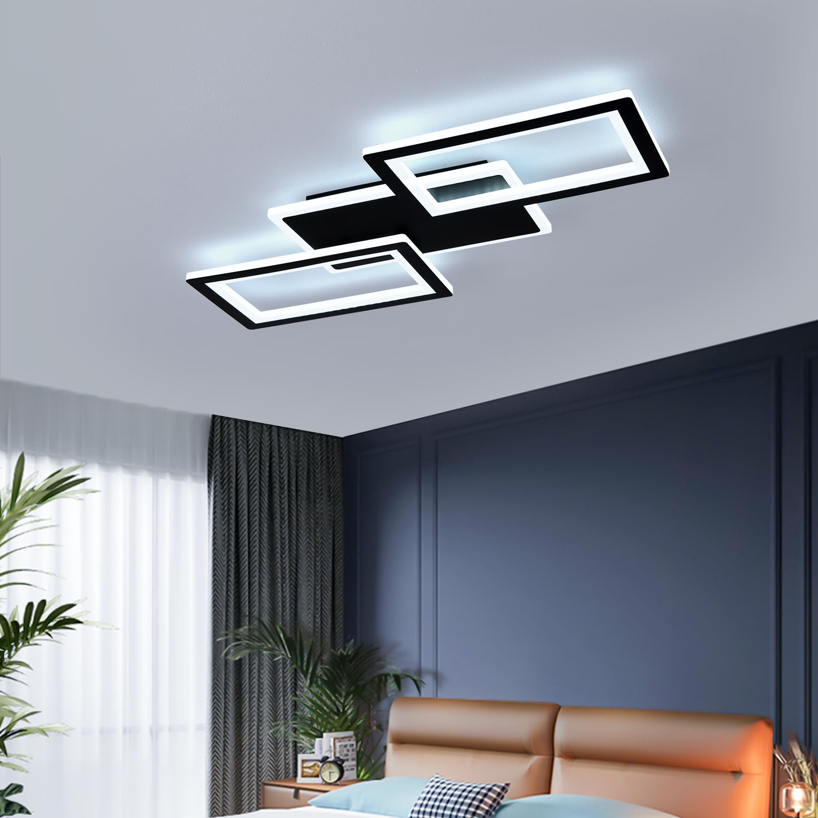 Lámpara de Techo LED Moderna Lámpara de Techo para Salón de 36W Blanco Frío 6000K, 54cm de Acrílico Negro con Montaje Plano para Dormitorio y Oficina