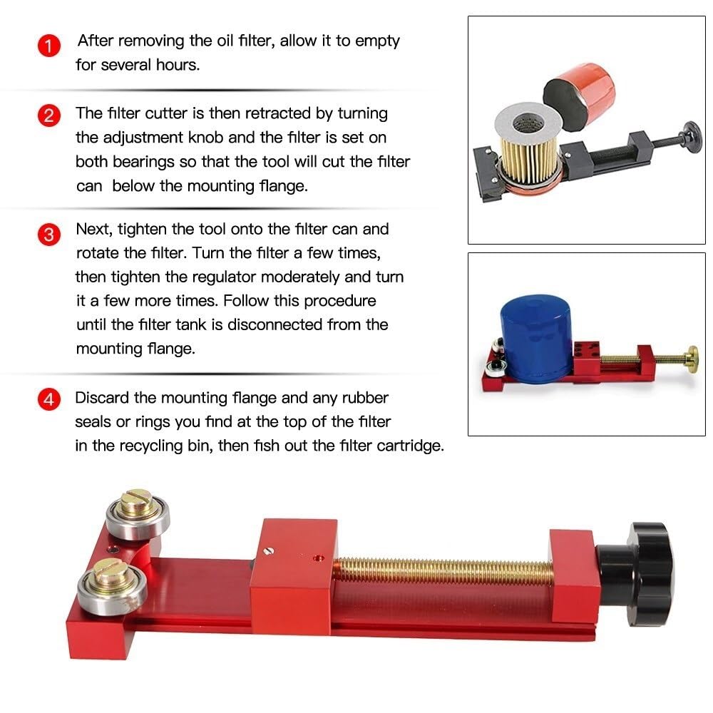 Filtro de aceite motor Cortador Universal De Filtros De Aceite Para Automóviles 66490. Herramienta Corte De Filtros De Aceite. Aluminio Resistente. 5 1/2 Pulgadas. XLB-1064.(Red Cutter)