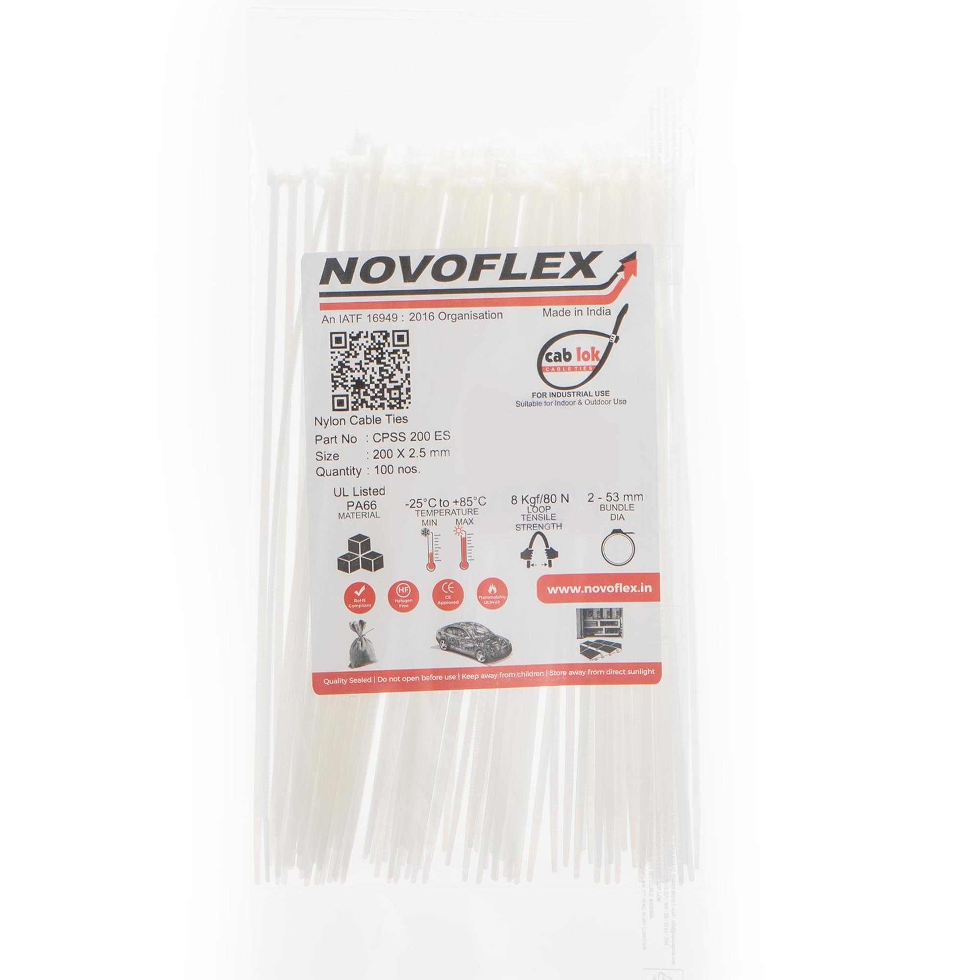 Novoflex CPSS 200 ES ,Cab Lok Nylon Cable Ties 200 x 2.5 mm Colour: Natural White ,Pack of 100, 8 Inch, Tensile Strength 8 KGF / 18 LBS (B01GRKLSCU) Amazon Price History, Amazon Price Tracker